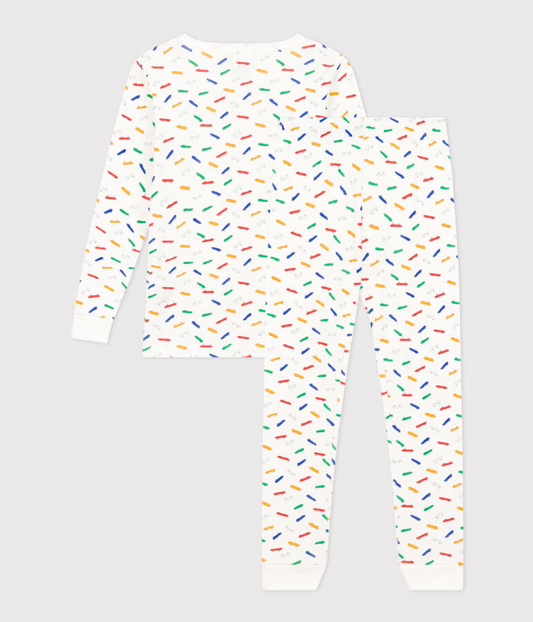 Aansluitende katoenen pyjama met skateboardprint voor kinderen wit/multicouleur