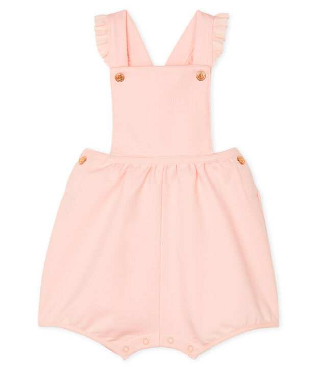 Salopette courte b&eacute;b&eacute; fille en molleton rose