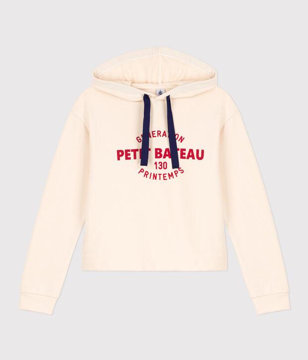 Sweatshirt &agrave; capuche en molleton Femme &eacute;cru