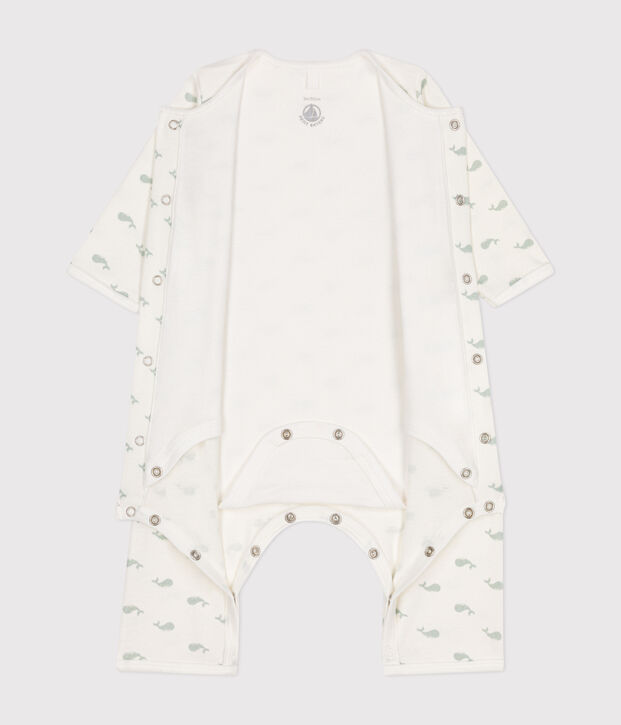 Katoenen bodypyjama zonder voetjes voor baby's wit/groen