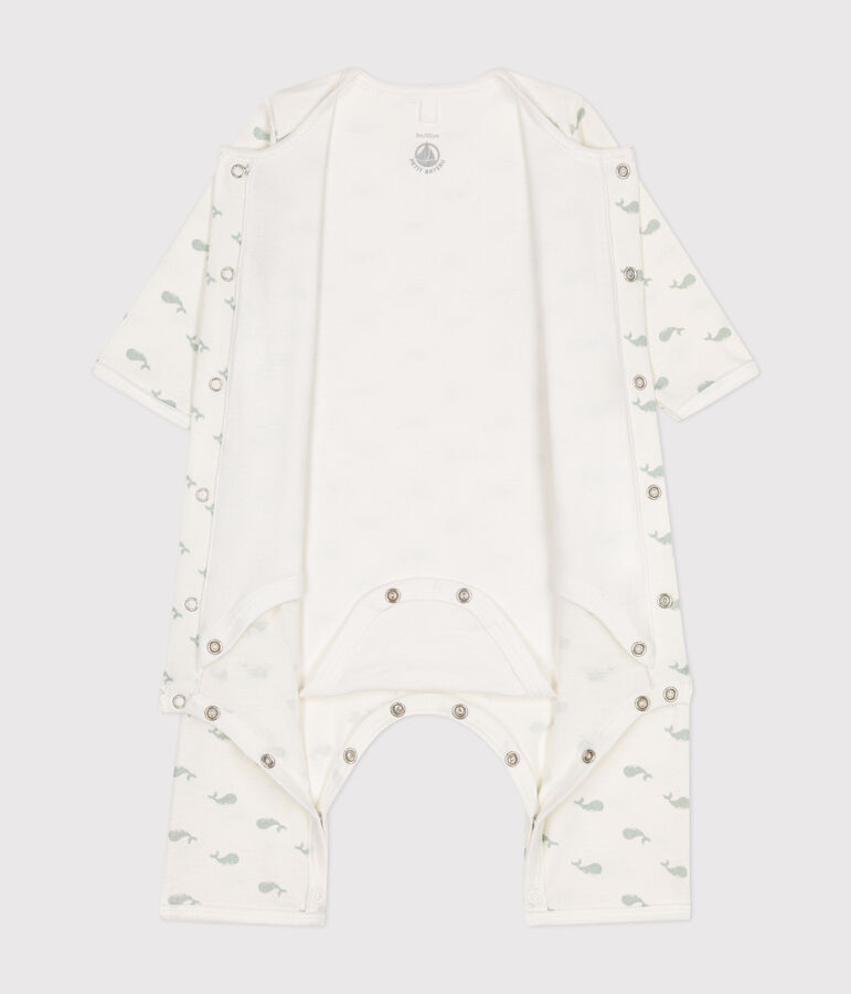 Katoenen bodypyjama zonder voetjes voor baby's wit/groen