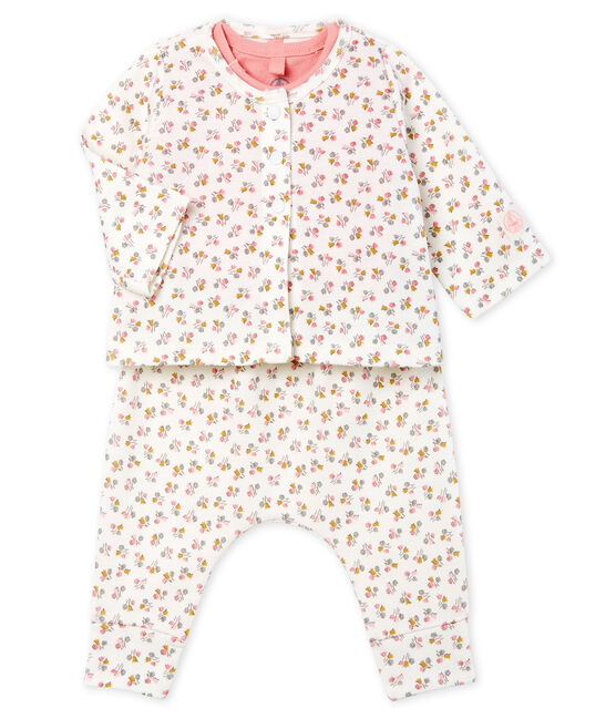Ensemble trois pièces bébé fille en côte blanc MARSHMALLOW/blanc MULTICO