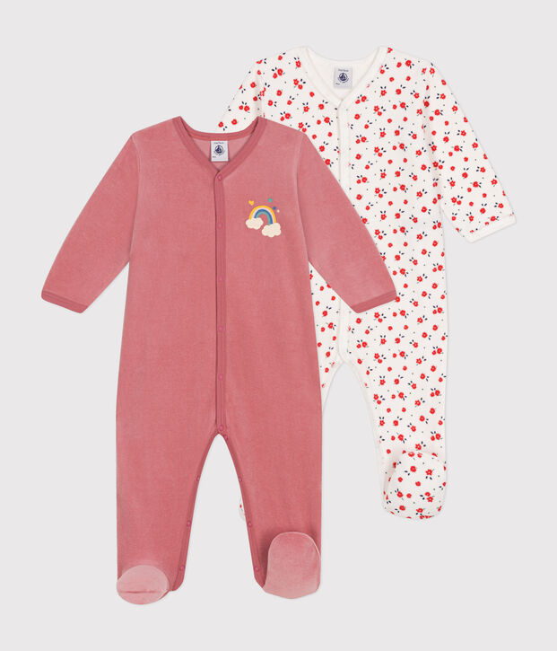 Setje met 2 fluwelen babypyjama's multicouleur