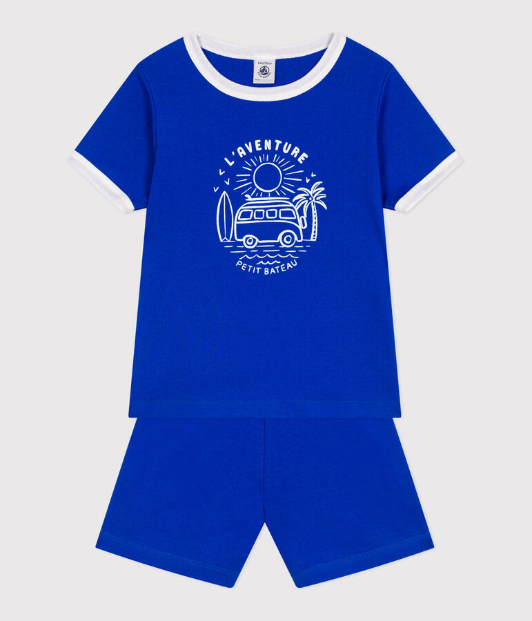 Pyjama short enfant en coton bleu PERSE