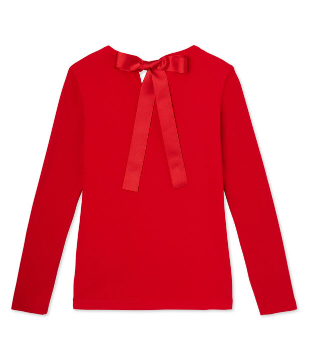 Dames-T-shirt met strepen/pailletten rood