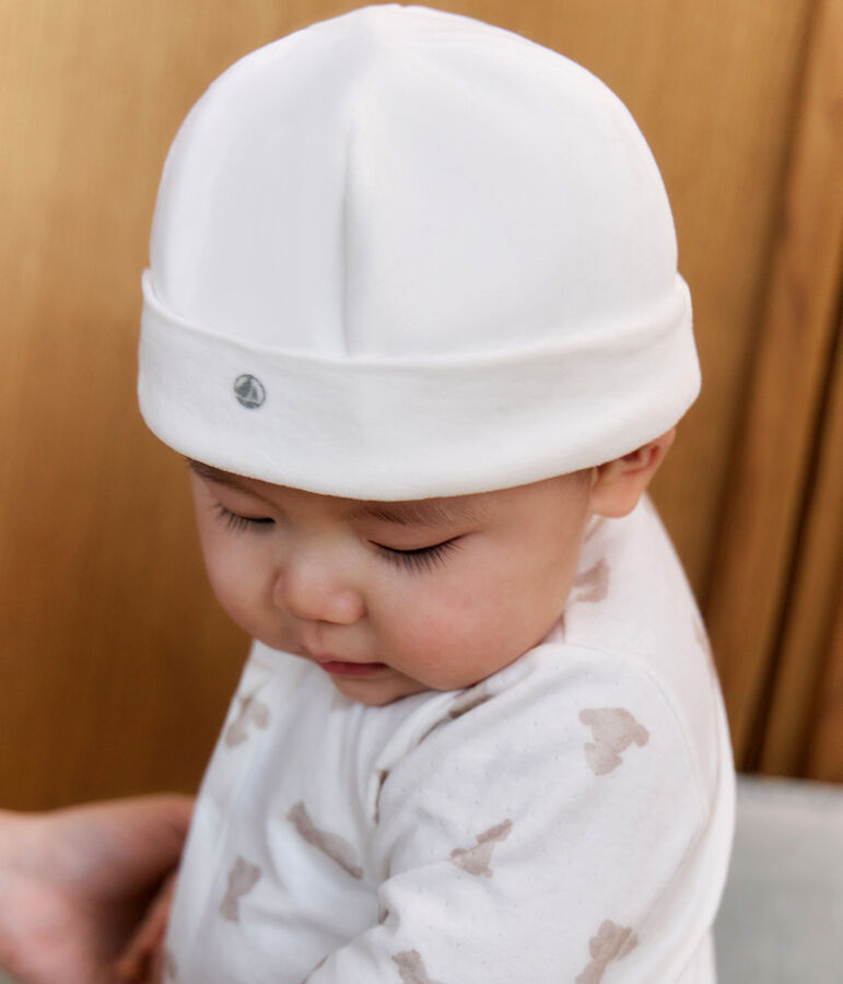 Bonnet naissance b&eacute;b&eacute; en velours uni blanc MARSHMALLOW