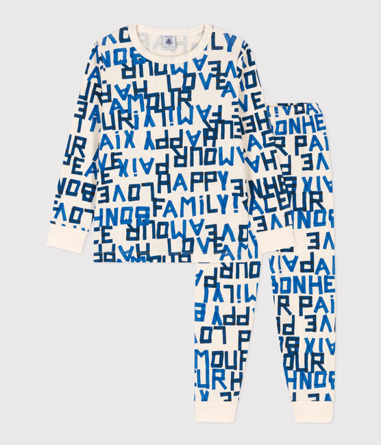 Pyjama imprimé mots bleus en coton enfant blanc AVALANCHE/ MULTICO
