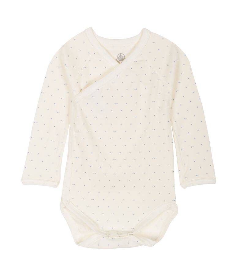 Newborn rompertjes met lange mouwen wit MARSHMALLOW/blauw ACIER