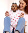Driedelig katoenen babysetje met overslag en hartjesprint wit MARSHMALLOW/rood TERKUIT