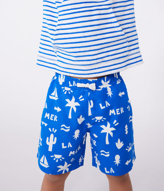 Zwemshort met print voor jongens blauw PORCELANA/ MARSHMALLOW