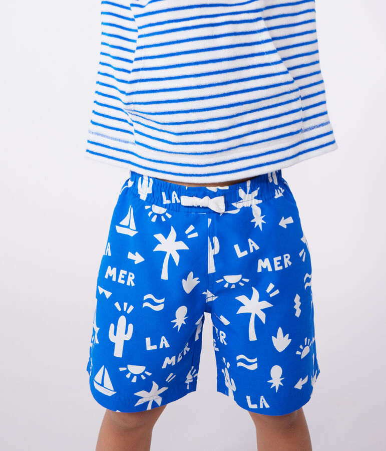 Zwemshort met print voor jongens blauw/wit