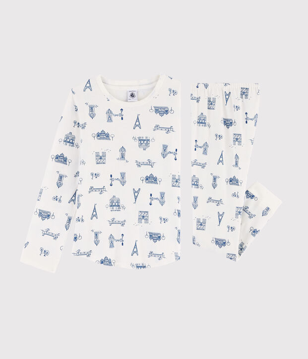 Pyjama enfant imprim&eacute; Paris en c&ocirc;te blanc/bleu