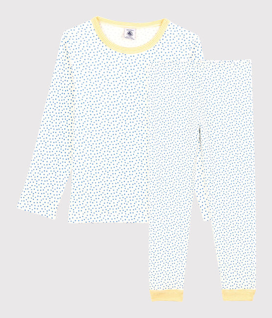 Pyjama met motief voor kleine jongens/meisjes in biokatoen wit MARSHMALLOW/blauw BRASIER