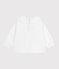 Blouse bébé en popeline de coton manches longues, à col et brodée blanc ECUME