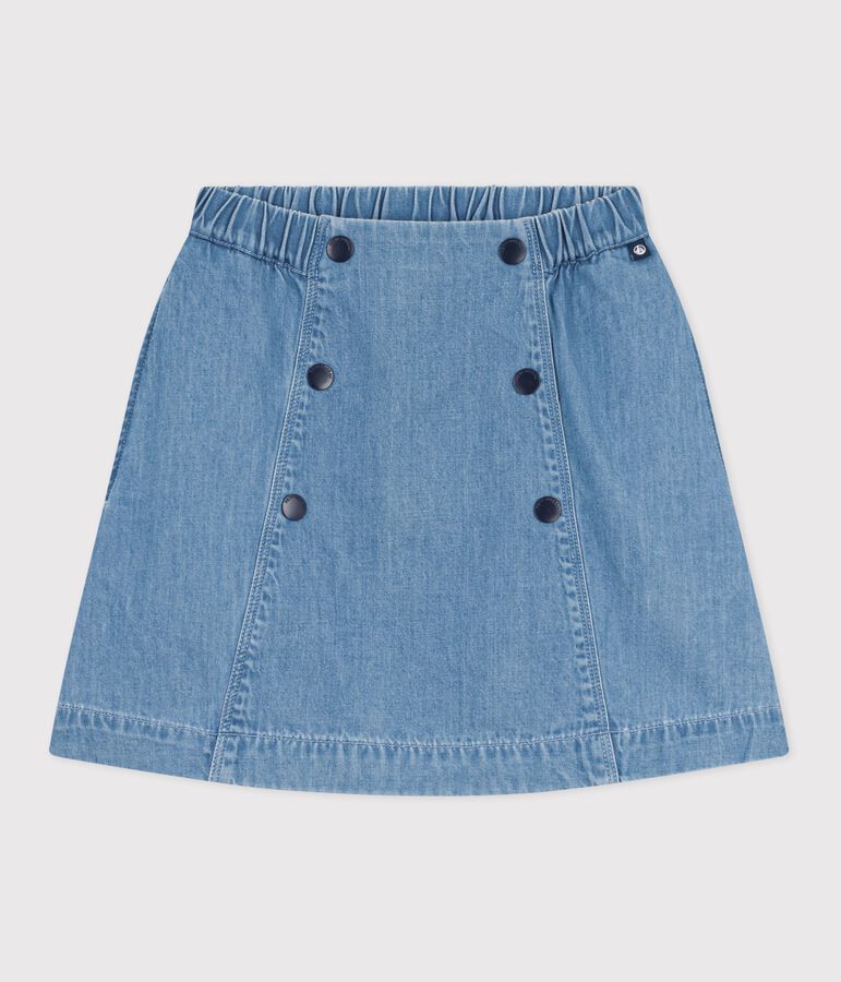 Korte kinderrok van effen katoen blauw DENIM CLAIR