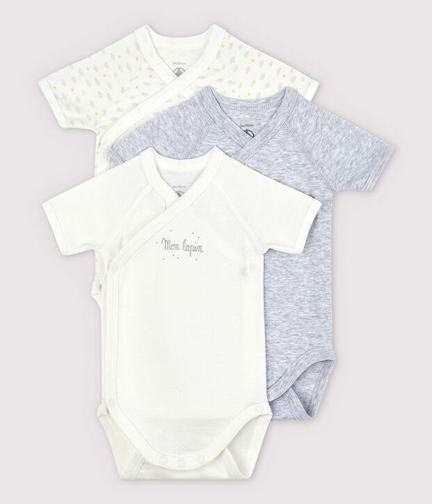 Lot de 3 bodies crois&eacute;s manches courtes b&eacute;b&eacute; en coton biologique multicouleur