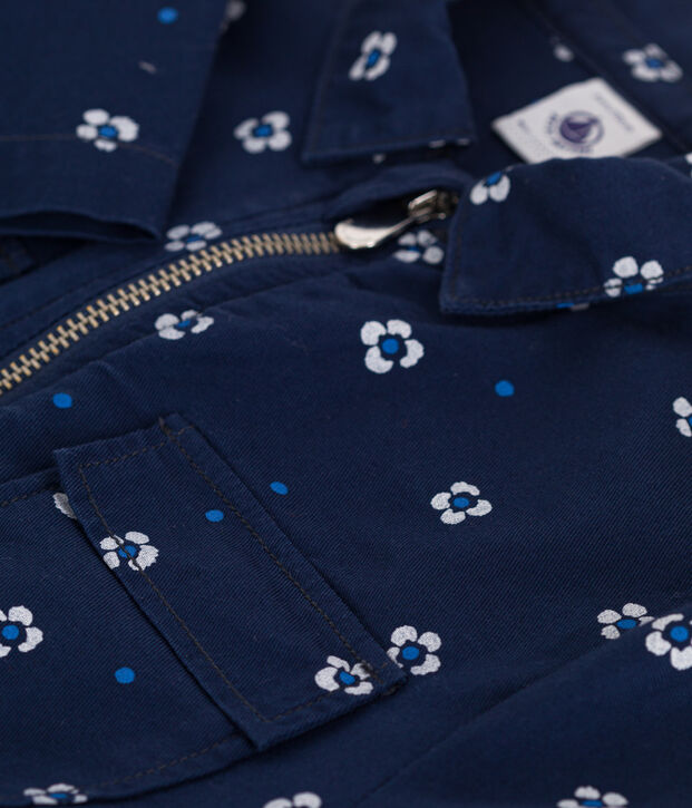 Katoenen kinderjumpsuit met lange mouwen en bloemenprint blauw/wit