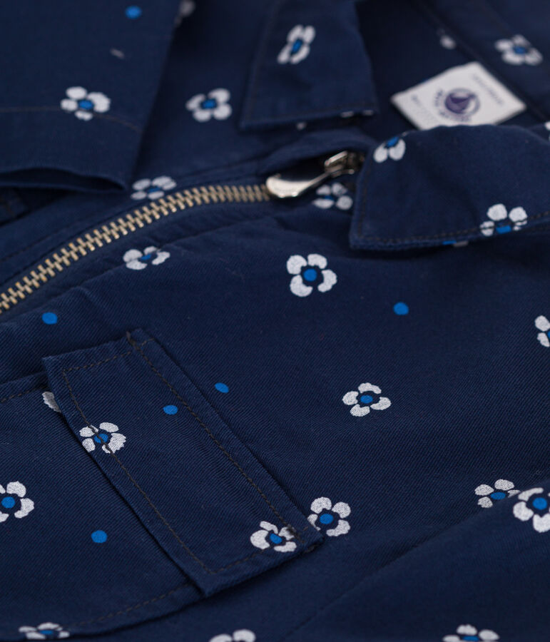 Combinaison enfant en coton manches longues fleurie bleu/blanc