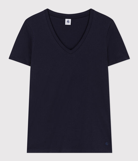 Le Droit, katoenen T-shirt voor dames met V-hals blauw SMOKING
