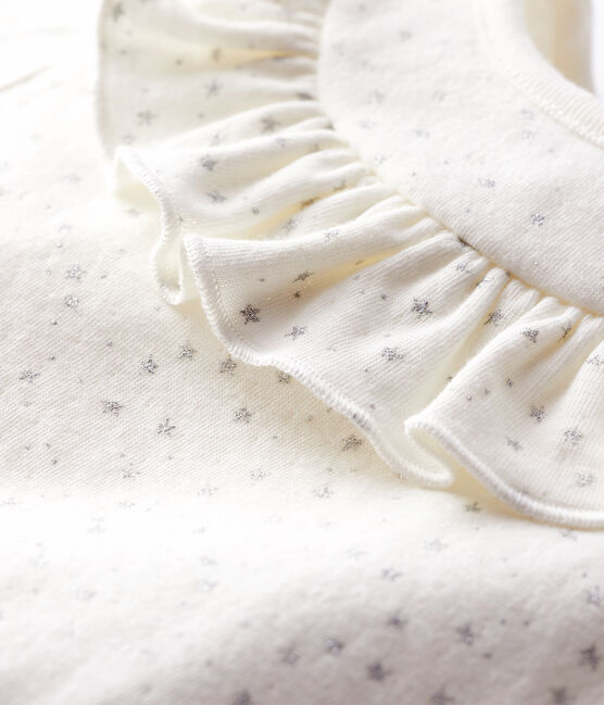 Blouse met lange mouwen babymeisje wit MARSHMALLOW/grijs ARGENT