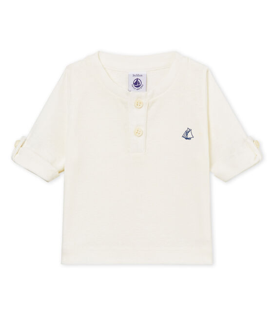 T-shirt met lange mouwen uit katoen/linnen voor babyjongens wit MARSHMALLOW
