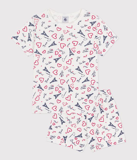 Pyjama short enfant en coton imprimé Paris blanc MARSHMALLOW/blanc MULTICO