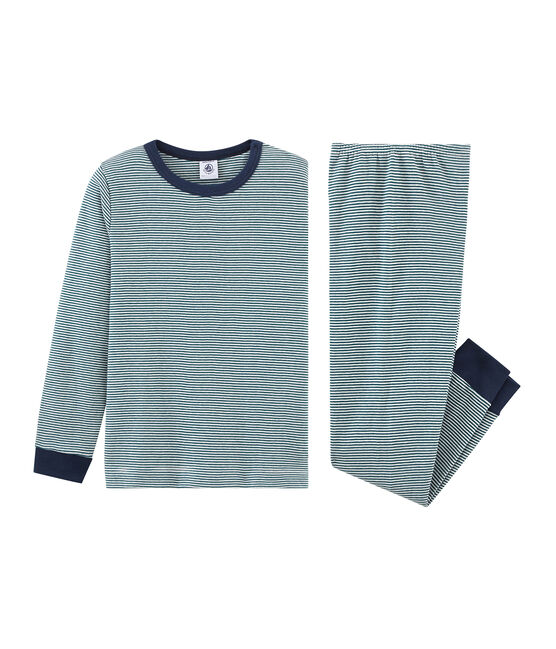 Pyjama petit garçon en côte vert PINEDE/blanc MARSHMALLOW