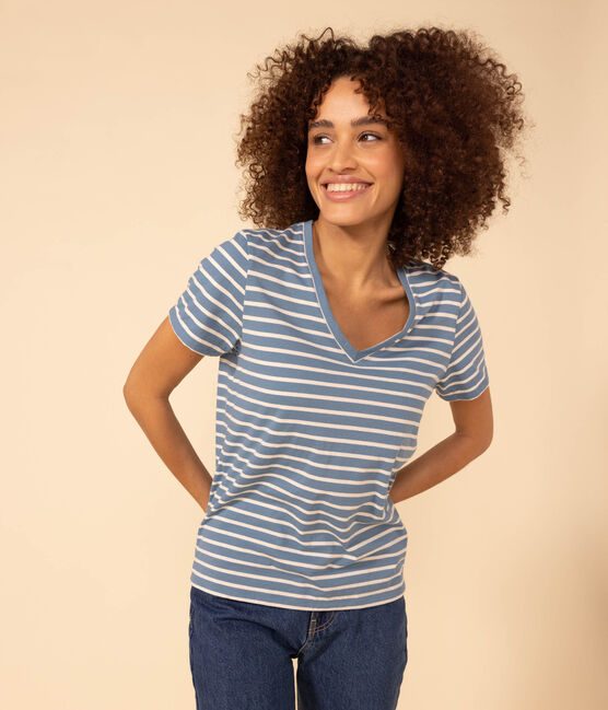 LE DROIT, katoenen T-shirt voor dames met V-hals POLOCHON/ AVALANCHE