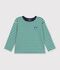 Katoenen T-shirt met lange mouwen en strepen voor kinderen groen/beige/groen