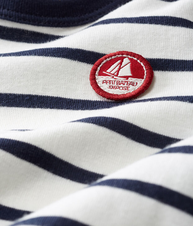 T-shirt met lange mouwen marinestreep babyjongen wit/blauw