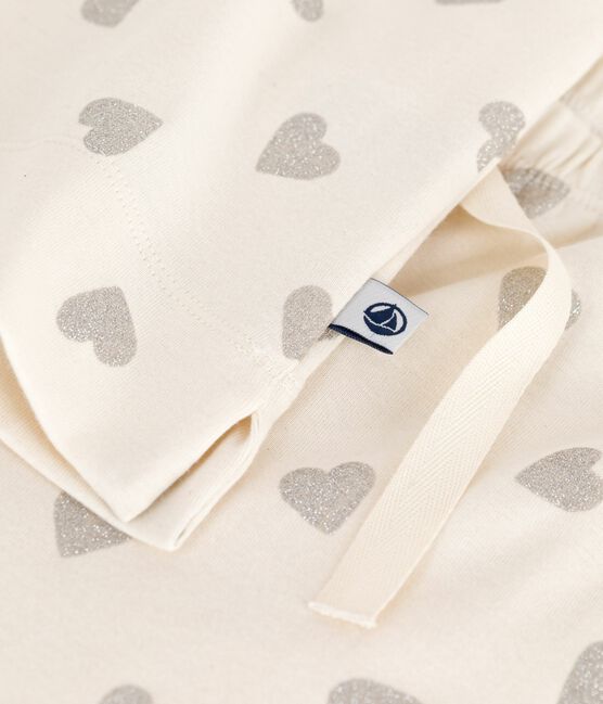 Pyjama femme en coton manches courtes jambes larges imprimé cœurs écru MILK/ ARGENT