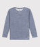 Tee-shirt manches longues milleraies petite fille/petit garçon  en laine et coton bleu MEDIEVAL/blanc MARSHMALLOW