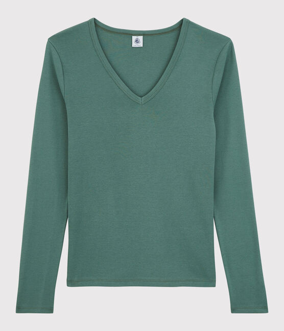 T-shirt col V iconique en coton Femme vert VALLEE
