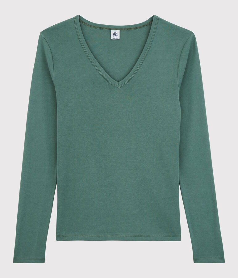 Iconisch katoenen Dames t-shirt met V-hals groen