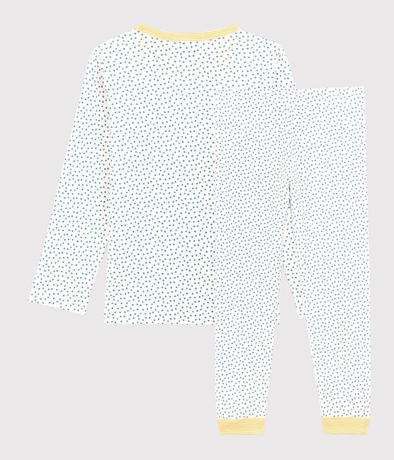 Pyjama met motief voor kleine jongens/meisjes in biokatoen wit MARSHMALLOW/blauw BRASIER