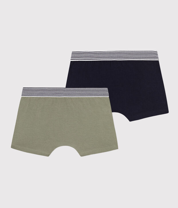 Lot de 2 boxers unis en coton et &eacute;lasthanne petit gar&ccedil;on multicouleur