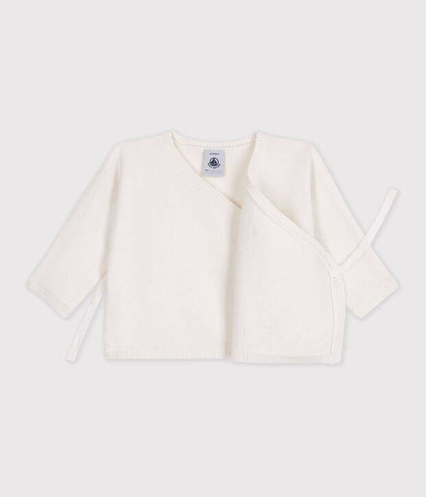 Brassi&egrave;re b&eacute;b&eacute; cache-c&oelig;ur en tricot laine et coton ajour&eacute; blanc
