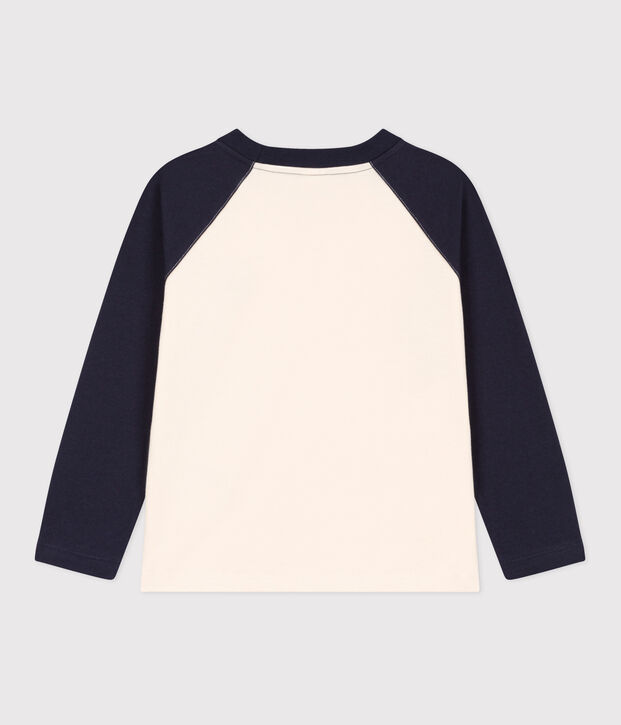 Jongens-T-shirt met lange mouwen ecru/blauw