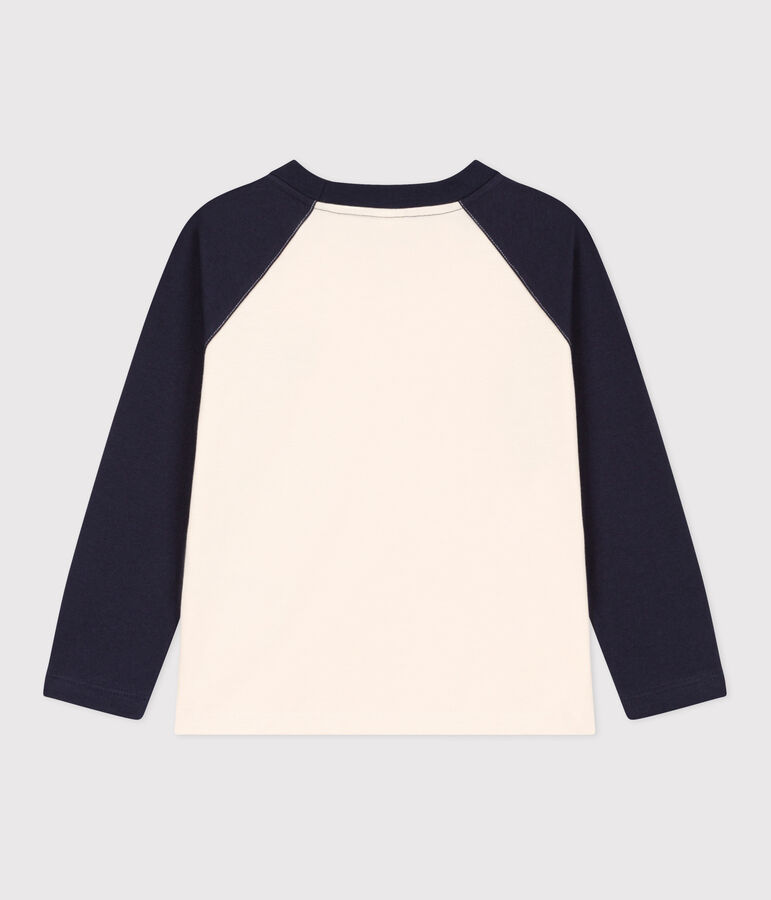 Tee-shirt manches longues en coton enfant gar&ccedil;on &eacute;cru/bleu