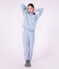 Pyjama femme en coton &eacute;ponge &agrave; rayures bleu/&eacute;cru