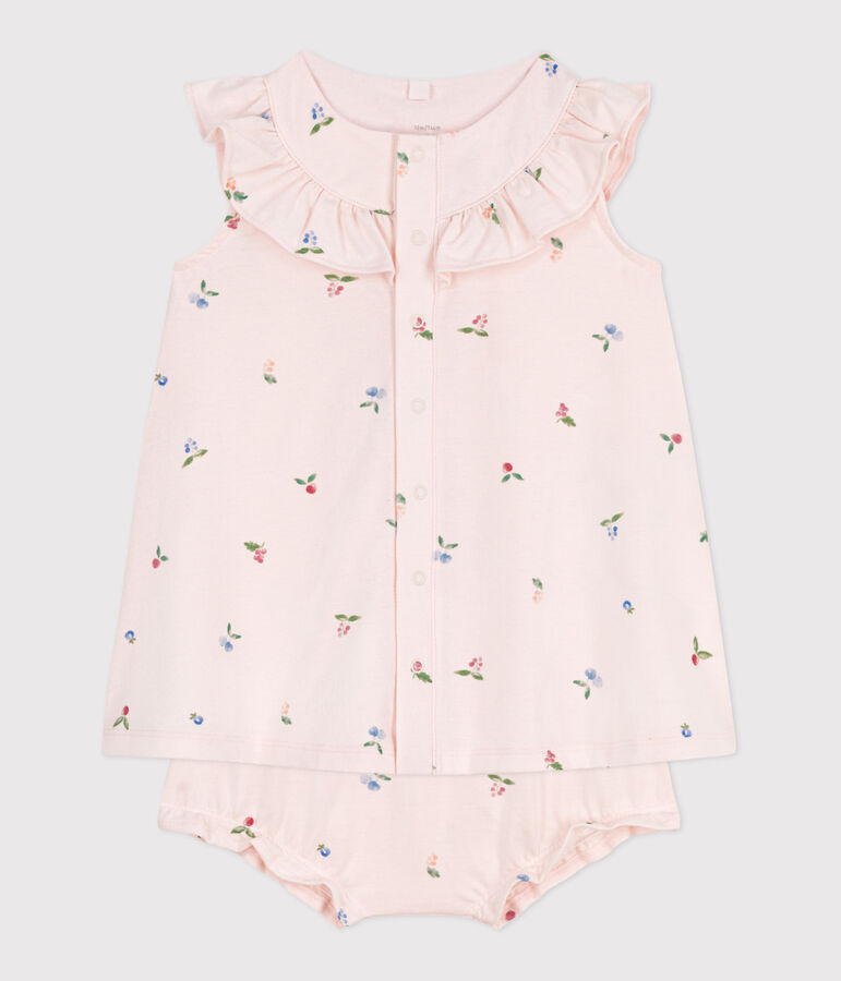 Robe b&eacute;b&eacute; en coton &agrave; manches courtes et bloomer imprim&eacute; fruits rose/multicouleur
