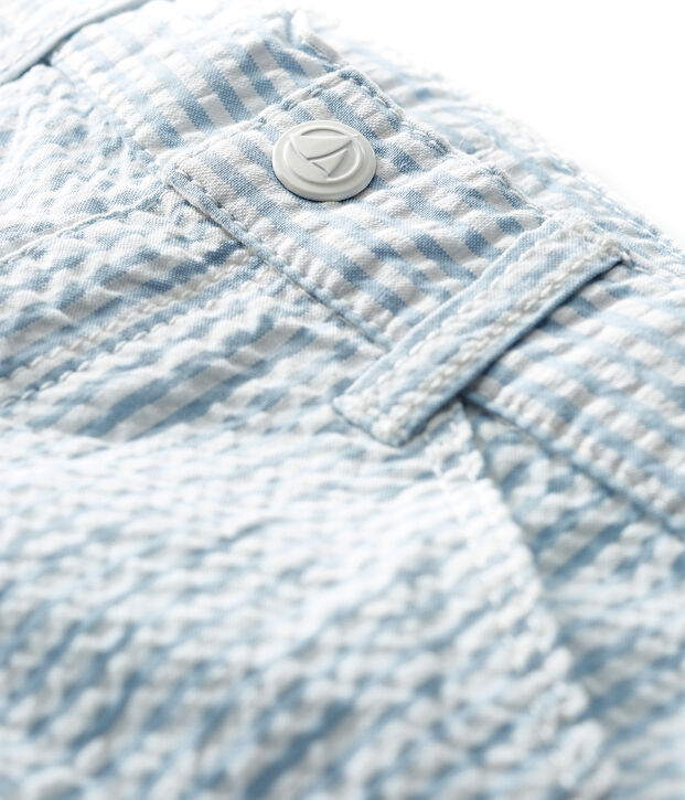 Seersucker broek voor babyjongen blauw/wit