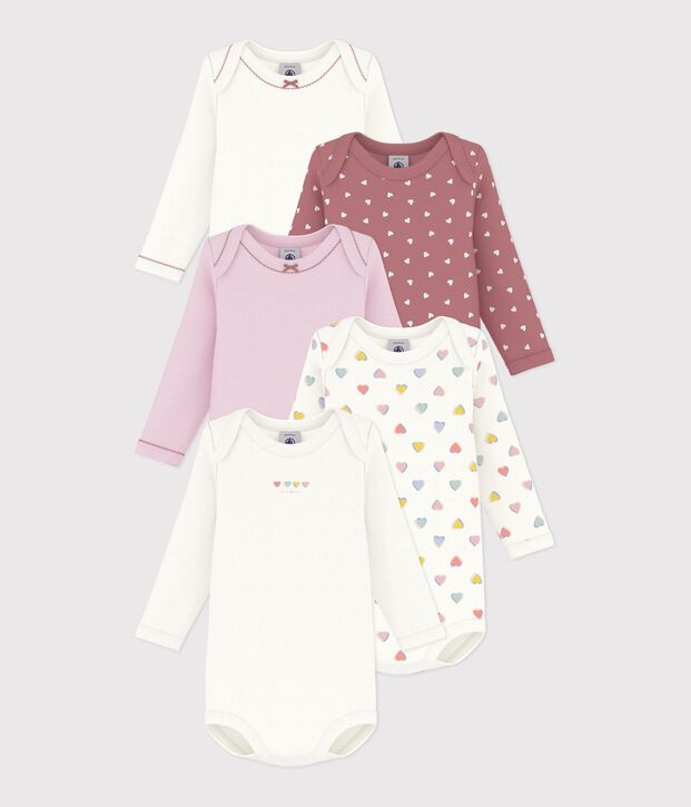 Setje van katoenen babybody's met lange mouwen en hartjesprint multicouleur