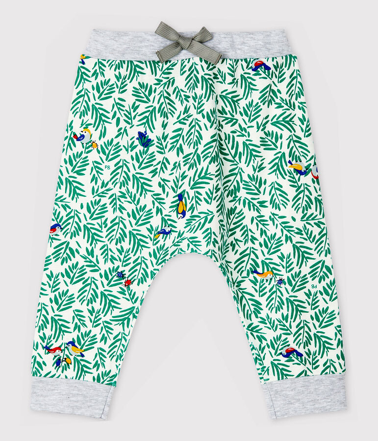 Geribde broek met print voor babyjongens wit/multicouleur