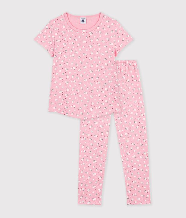 Katoenen kinderpyjama met korte mouw en lange pijpen met print roze/multicouleur