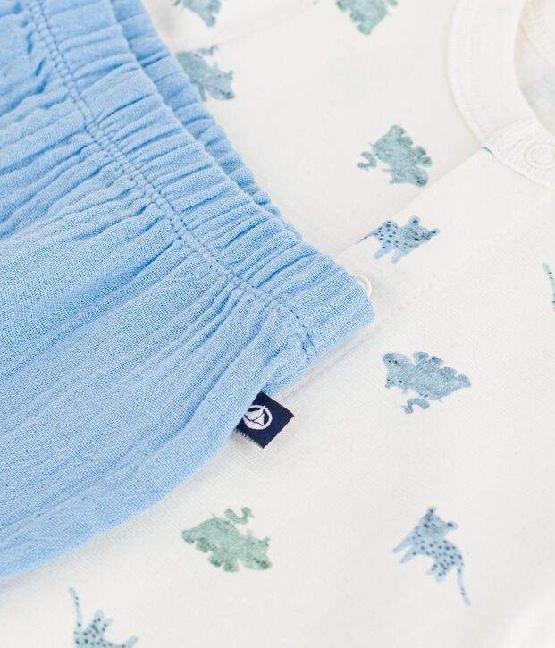 Kort tweedelig setje van katoen met dierenprint blauw/multicouleur