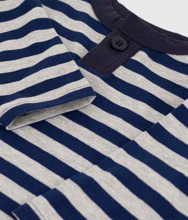 Tee-shirt manches longues b&eacute;b&eacute; en coton bleu/gris