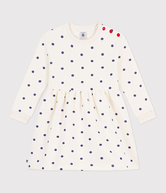 Robe enfant manches longue en coton imprimée pois bleu MILK/ SOIR