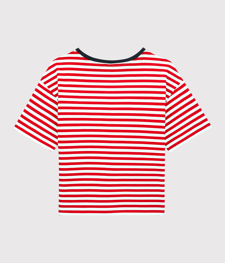 T-shirt voor dames in katoen, DE BOXY rood PEPS/wit MARSHMALLOW