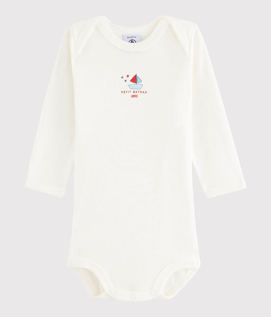Rompertje met lange mouwen babymeisje - babyjongen wit Lait